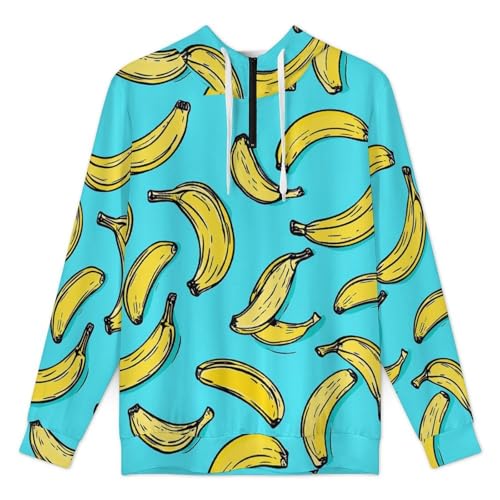 Bananas Fruit Men's Quarter Zip Drawstring Hoodies Long Sleeve Sweatshirt Casual Pullover3
