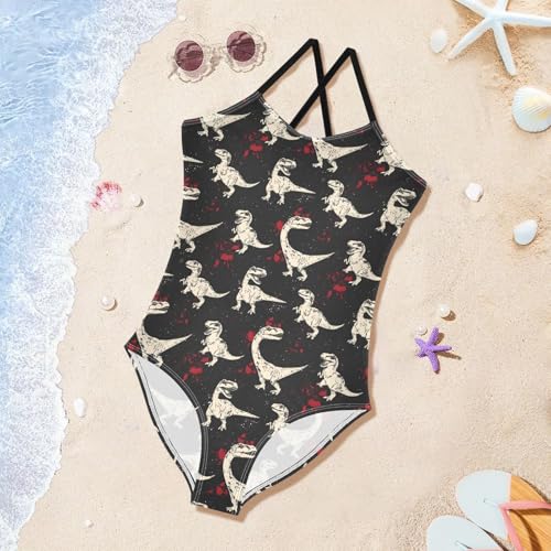 Dinosaurs Red Dot Pattern Girls Swimsuits Quick Dry Crossback One Piece Beach Swimwear Bathing Suit3