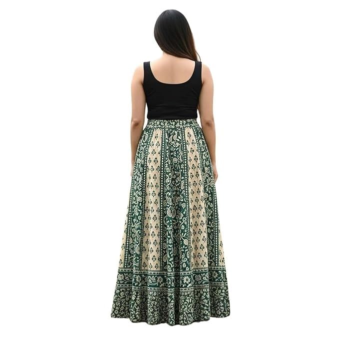 Image of HARSHITA-Enterprises Jaipuri Women's Cotton Printed Elastic Long Skirts