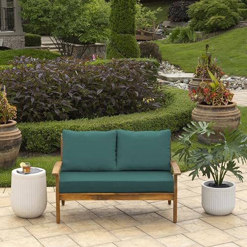 Image of Arden Outdoor Loveseat Cushion Set, 48 x 24, Rain-Proof, Fade Resistant, Cushion Set for Couch, Bench, and Swing Peacock Blue Green Texture