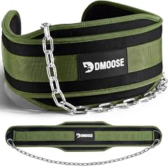 DMoose Fitness Dip Belt for Weight Lifting, Pullup, Squats & Dips - 36" Robust Steel Chain & Comfortable Neoprene Padding Supports 350lbs, Gym Weight Belt for Strength Training (Military Green)