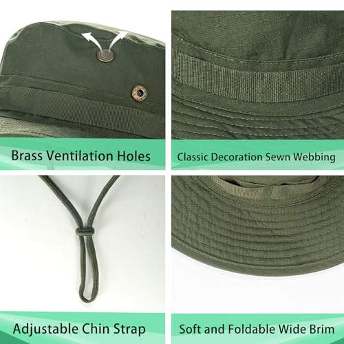 Image of Sun Hats for Men Women Boonie Hat UPF 50+ Bucket Hat Wide Brim UV Protection Fishing Hiking Safari Outdoor Hats