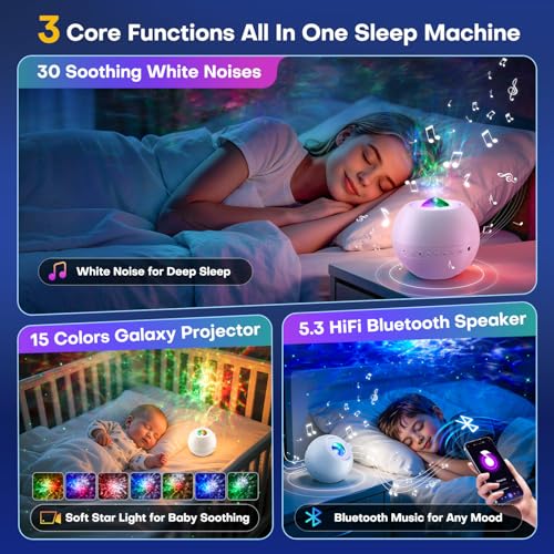 Image of Sound Machine Light Projector, 30 Sleep Sounds for Adult, Bluetooth Speaker | 3-in-1 Baby Sound Machine: 30 sleep sounds (white /brown noise, fans, rain), Bluetooth 5.3 speaker & 15-color light projector.