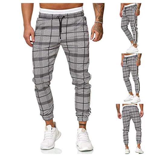 2021 Nouveau Sports et loisirs pour hommes carreaux Jogging carreaux Ceinture élastique Slim Coton Pantalon confortable Vêtements sport Multi-poches