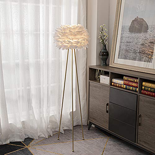 Modern Gold Tripod Feather Floor Lamp for Living Spaces