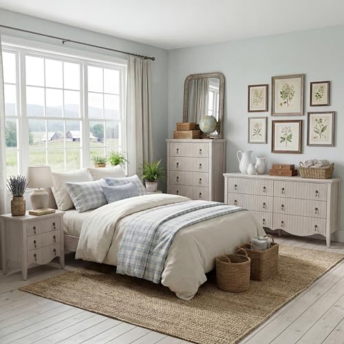 Image of FUSUNBAO Fluted Nightstand with Charging Station & 2 Drawers,Nature Oak | Vintage Bedside Table, 2 Fluted Drawers and Open Shelf, Rustic End Table, Power Outlet and USB Ports,End Table.bedroom