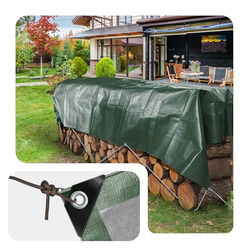 VOUNOT® 4x8m Abdeckplane 240 g/m² Wasserdicht LKW Plane mit Ösen, Schutzplane Gewebeplane für Gartenmöbel Holz Trampolin Poll Auto… – Ansicht 5