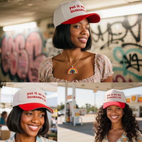 Funny Trucker Hats Embroidered Vintage Snapback Hat for Women Put It On My Husband's Tab Hats Gag Gifts Baseball Cap Red