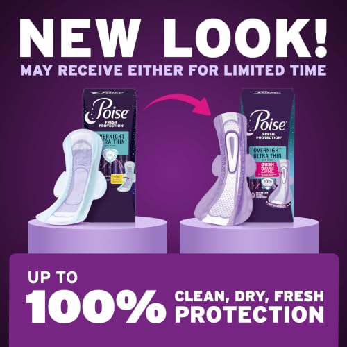 Image of Poise Overnight Ultra Thin Incontinence & Postpartum Pads with Wings for Bladder Leaks, 8 Drop Extra Absorbent, Long Length, 20 Count