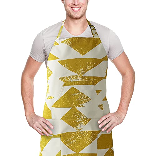 Image of HPD Half Price Drapes Aprons for Men Women with Large Pockets Adjustable Unisex PRTW-D35-AP Triad Printed Cotton, 27 X 34 Inch, Triad Gold