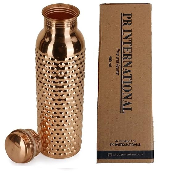 PR INTERNATIONAL Pure Copper Bubble Water Bottle Desgin with Lid 900ML