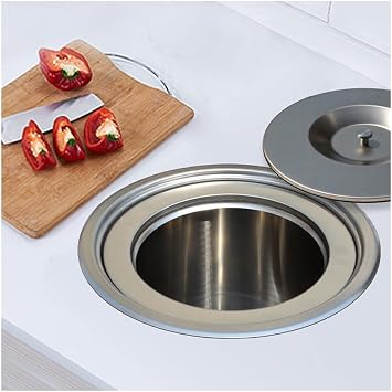 Built-in Countertop Trash Can - Stainless Steel Brushed Surface Trash Can for Kitchen Cabinets, Equipped with 60 Garbage Bags Color 304 Stainless Steel