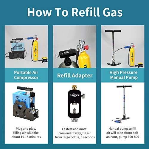 Thaistone Mini Scuba Tank, Portable 1L Diving Tank Scuba Diving Tank Kit Diving Package Small Diving Cylinder Snorkeling Tank Oxygen Tank For Underwater Searching Or Emergency Rescue #TOP4