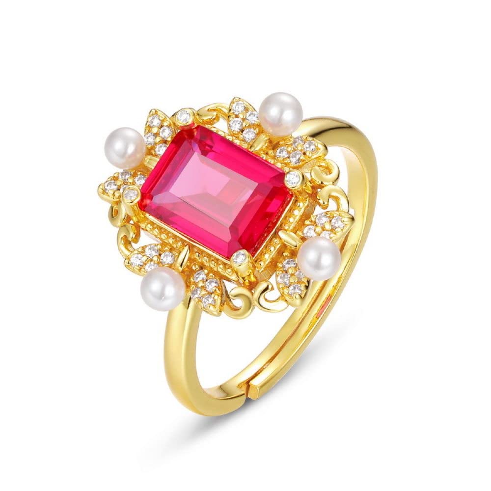 Ring Aus 925Er Sterlingsilber, Verstellbare Rubine Ringe Damen Großes Rechteck Kreuz Mittelalter 925Er Sterling Silber Synthetische Perle Bandring Memoireringe Vergoldet Verlobungsringe Für Damen