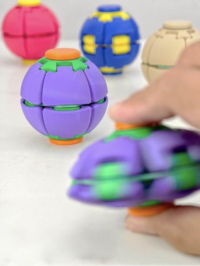 Press to Spin Mechanical Fidget Ball – Kinetic Desk Toy for Stress Relief, Anxiety & ADHD, Premium 3D Printed Spherical Spinner for Adults & Teens (Pack of 1, Blue/Yellow)-image-8