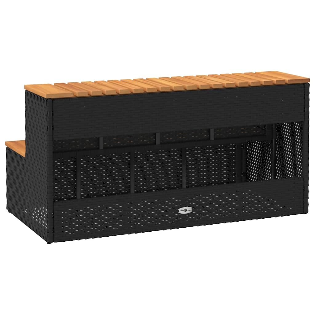 Escalier pour jacuzzi, noir, 100 x 50 x 50,5 cm, polyrotin, acacia massif, accessoire pour piscine, spa, jacuzzi, extérieur, jardin