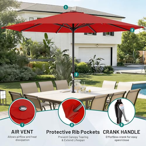 Image of AreShark 12 FT Patio Umbrella for Outdoor, Outdoor Table Umbrella with Crank, Outdoor Patio Umbrellas with 8 Sturdy Ribs, Patio Umbrellas for Market, Garden, Pool (Red)