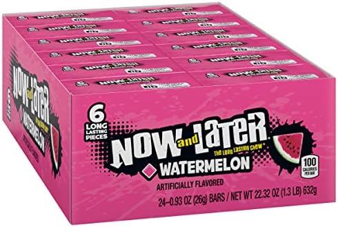 Now and Later Candy, Watermelon Flavor, 0.93 Ounce Bars (Pack Of 24)