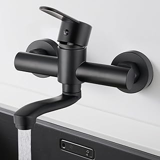 Comprar Grifo Cocina Pared 15cm, Grifos Cocina Fregadero Pared a 360°, Acero Inoxidable 304, Agua Fría y Caliente, Negro