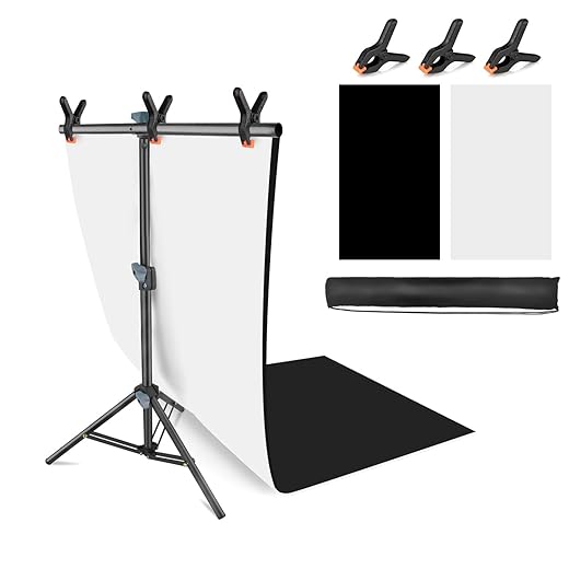 Product Photography Photo Backdrops Stand Kit, Photo Background, 26.8x50in White Black Backdrop Background with 26x29in Small T-Shape Backdrop Stand Tabletop Photo Shoot for Jewelry Cosmetics