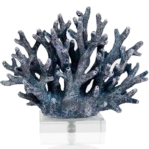 vlinlvo Coral Reef Beach Decor 6.3 High x 7.5 Width Artificial Resin Coral Reef Statue for Ocean Coastal Beach Nautical Themed Room Bathroom Decor for Home RB1001B Blue