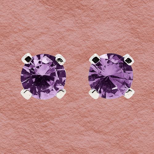 Tiny Birthstone Gemstone Post Stud Earrings In Sterling Silver | Multiple Color Choices & Sizes | Birthday Earrings For Women (3Mm, February | Purple Amethyst) #TOP2