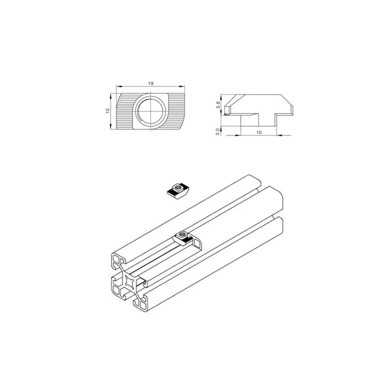 Zestaw 50 szt. 4040 M3 M4 M5 M6 M8 profil aluminiowy T-rowek łeb młotka nakrętka ślizgowa ze stali węglowej nakrętka T-rowek element mocujący EU (M3)