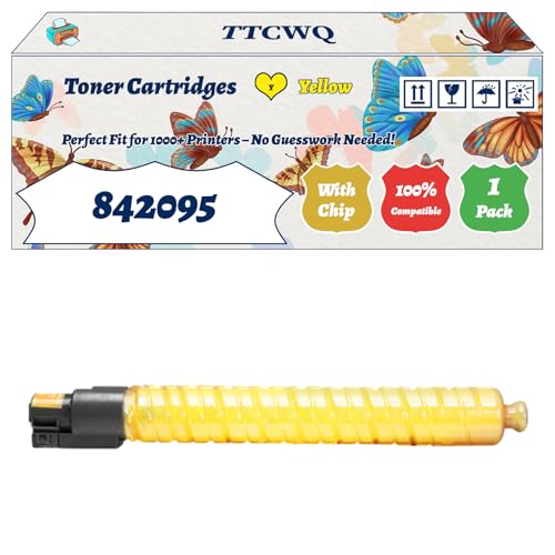 TTCWQ Compatible for Ricoh 842095 Toner Cartridges Work for Ricoh 842096 842097 842098 MP C307SPF MP C406ZSPF Printers, with Chip, High Yield 27000 Pages, High-Definition Printing (1 Pack Yellow)