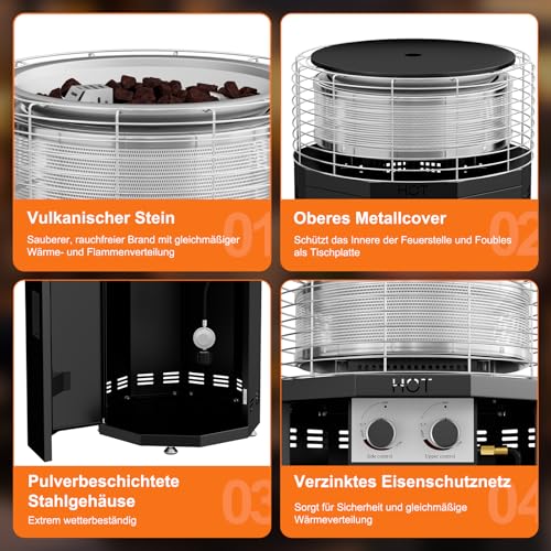 SUNYRISY Rauchfreie Outdoor Heizstrahler Gas Feuerschale Tragbarer Terrassenheizer, 16 kW Dual- Brenner 3- in- 1 Außenheizung Propan Feuertonne Feuersstelle für Garten, Camping, Druck- Zündung-5