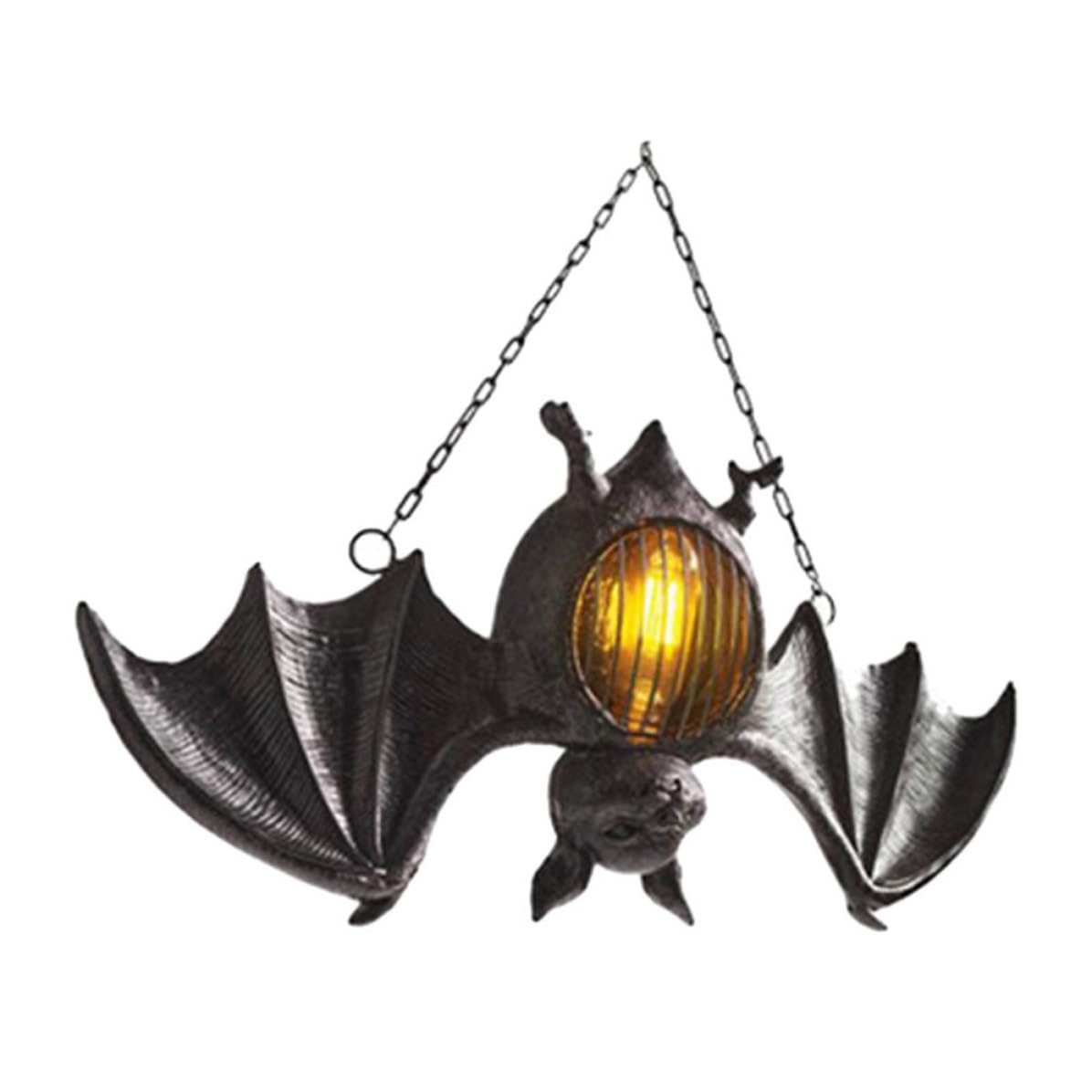 Linterna de Murciélago Negro Kichvoe de Resina con Luz Decorativa para Puertas de Halloween