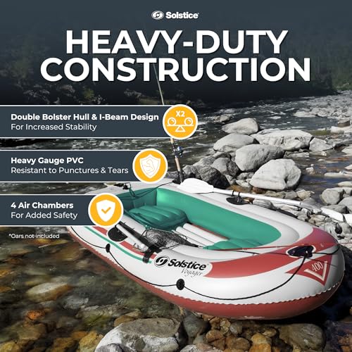 Solstice Voyager 4-Person Inflatable Fishing Boat with Dual Swivel Oar Locks and Rod -Holder, Motor Compatible 9' x 5' - Image 5