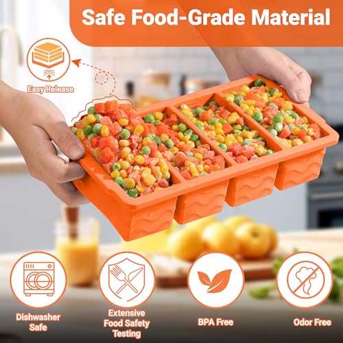 Image of Silicone Freezer Trays with Lid for Soup, 1-Cup & 2-Cup Large Ice Cube Molds Food Storage Containers for Meal Prep, Freeze 500mL /250mL /125mL Portions - 2 Pack