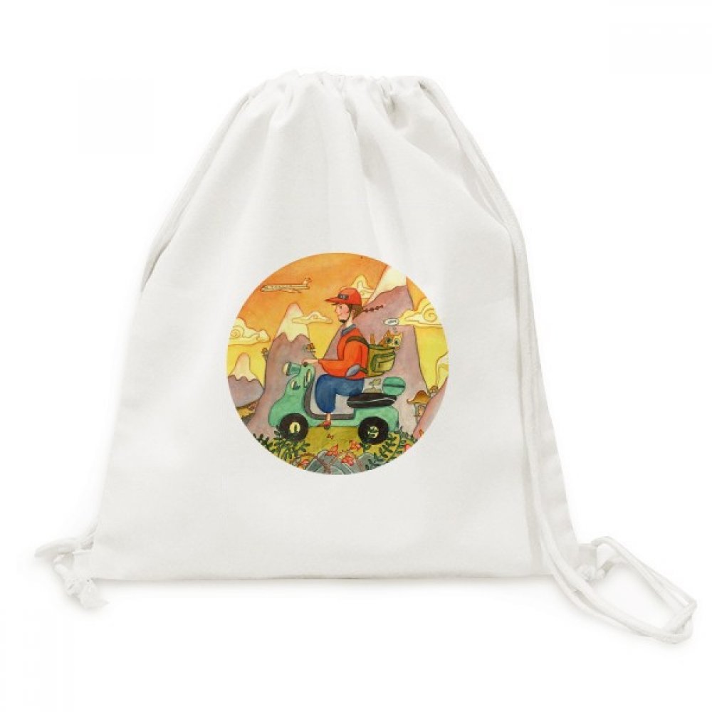 BestchongDIYthinker Miaoji Painting Watercolor Cat Farmer Backpack Canvas Drawstring Reusable Mesh Shopping Bag