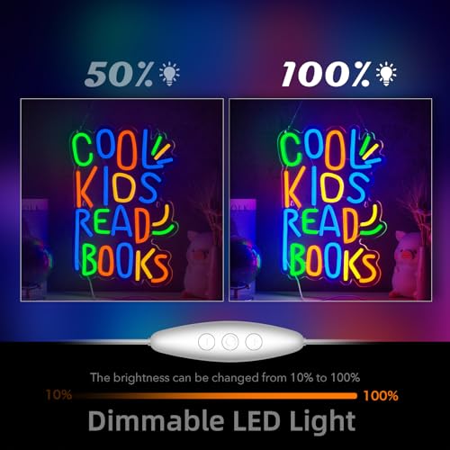 Image of Cool Kids Read Books Neon Sign Kids Read Books Neon Signs for Wall Decor Read Books USB Dimmable LED Lights for Student Suitable for Classroom Bookstore Library Museum Study Room Gift for Teen Boys Girls Christmas