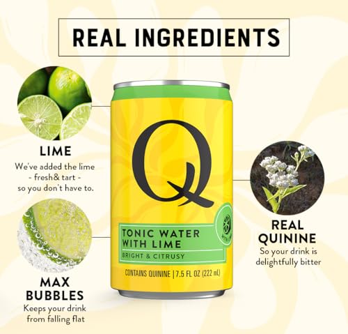 Image of Q MIXERS TONIC WATER with LIME - Real Quinine & Lime Extract - Ideal for Cocktails & Mocktails - Made with Real Ingredients, Perfectly Carbonated & Lightly Sweet - 7.5 Fl oz (Pack of 24)