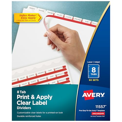 Image of Avery Index Maker Clear Label Dividers, 8-Tab, White, 100 Sets