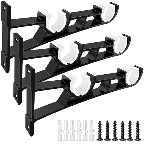 Curtain Rod Bracket 3 Pack Double Curtain Rod Brackets Heavy Duty Drapery Holders for 1 Inch Rods Wall Double Rod Curtain Hanger Hooks Black