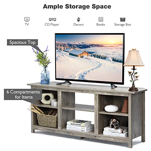 Tangkula Farmhouse Universal Tv Stand For Tv's Up To 65" Flat Screen, Home Living Room Entertainment Center W/4 Open Shelves, Tv Console Table For 18 Inch Electric Fireplace (Not Included), Grey #TOP7