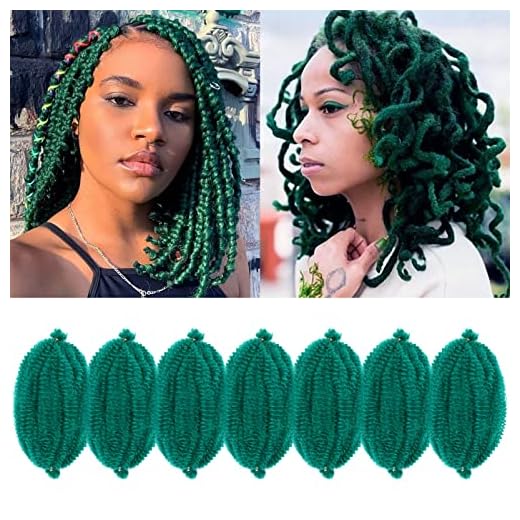 Marley Hair 10 Inch 7 Packs Marley Twist Braiding Hair for Soft Faux Locs Crochet Hair Pre Separated Springy Afro Twist Hair Cuban Twist Hair Pre Fluffed Spring Twist Hair Extensions(10",Green)