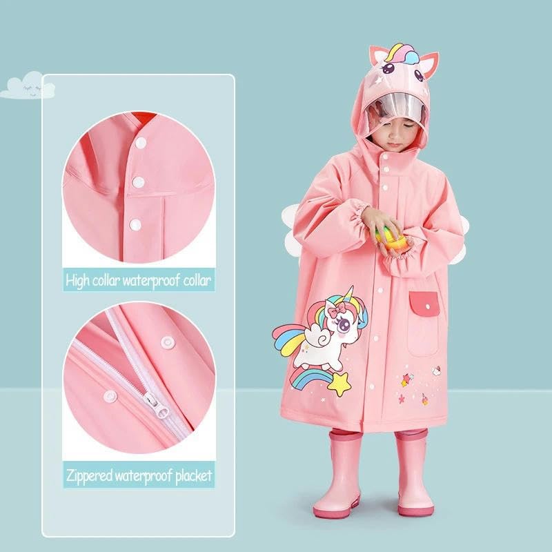 Image of Bold N Elegant 3D Kids Cartoon Soft Luxurious Waterproof Raincoat Rain Jacket Rain Suit with Backpack Space and a complimatory Storage Pouch for Kids Boys n Girls
