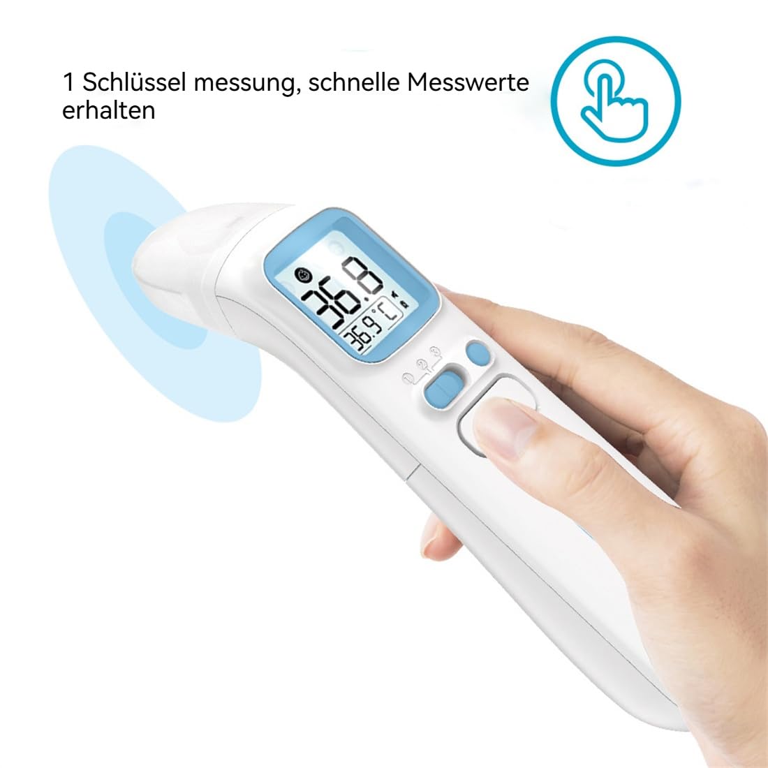 Berührungsloses Infrarot-Fieberthermometer für Stirn & Ohr – 1 Sek. schnelle, präzise Messung ohne Kontakt – hygienisch & zuverlässig – für Babys, Kinder & Erwachsene – ideal für Nacht & Reise