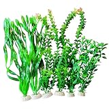 BLKLWISDOM Green Aquarium Decorations, 6 Pieces Artificial Green Plastic Plants Decorations Fish Tank Accessories Tank Deco