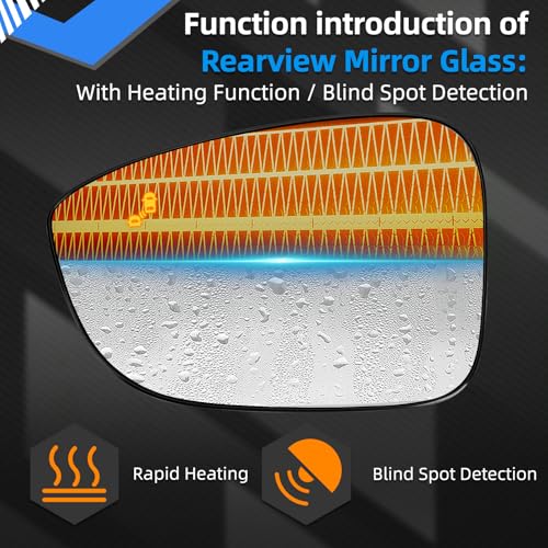 Image of Driver Side Mirror Replacement for Honda Accord 2018 2019 2020 2021 2022 - Left Side Mirror Glass, Rear View Mirrors Glass with Power Heated & Blind Spot