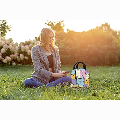 Zoczos Cats Insulated Lunch Bag Blue And Purple Funny Animal Adorable Pet Cartoon Kitten Cute Pattern Lunch Box Container For Work Picnic #TOP7