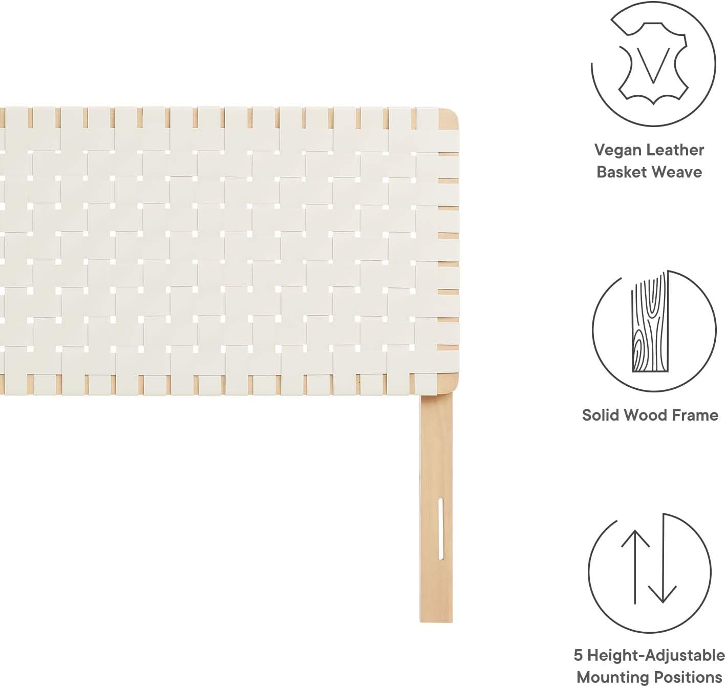 Modway Sparta Vegan Leather Weave King Headboard in Natural Beige Faux Leather King Headboard Only, Height Adjustable Headboard, Freestanding Headboard for Primary Bedroom or Guest Room