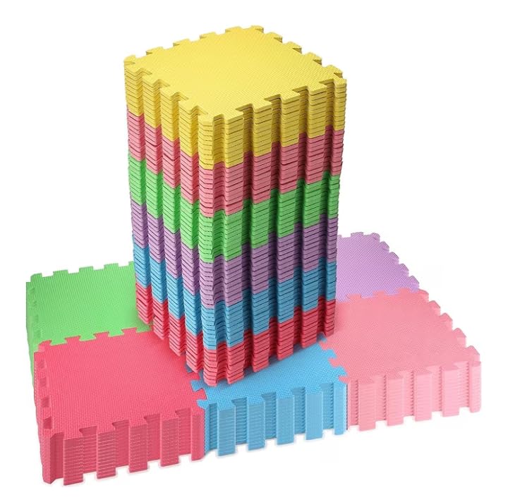 Feater kidoola Foam Baby Play Mat (29x29cm) – Thick & Soft EVA Foam Interlocking Floor Tile Matting for Children – Large Multi Colour, Safe & Comfortable 7mm Thick Play Flooring (27 Pieces)