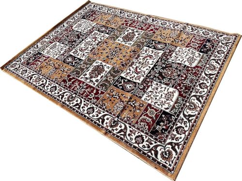 Image of Kashmiri Design Thick n Soft Bedside Runner Carpets for Home Living Room Bedroom Drawing Room Hall 8x11 Feet Gold Colour