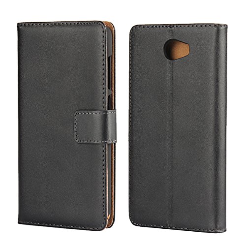 Copmob Funda Huawei Y6II Compact,Clásico Flip Billetera Funda de Cuero,[3 Ranuras para Tarjetas][Soporte Plegable], Carcasa Cover Case para Huawei Y6II Compact - Negro