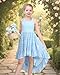 Sunny Fashion Flower Girls Dress Pale Blue Lace Spaghetti Crisscross High Low Hem Wedding Church Formal Size 7
