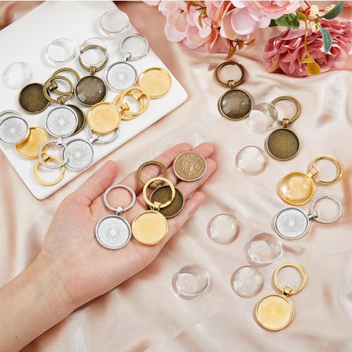 DICOSMETIC 18 Sets Cabochon Keychain Kit 3 Colors Alloy Pendant Cabochon Settings and Glass Cabochons DIY Blank Dome Keychain Making Kit for Photo Resin Personalized Crafting - Image 3